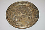 European Style 17" Round Hanging Brass Tray Embossed w/ Tavern Pub Scene