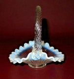 Vintage Small 5" Fenton Clear to White Wavy Lip Twist Handle Art Glass Basket