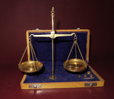 Vintage Brass 50g Balance Scale in 8" Blue Felt Lined Wood Box - Made in India