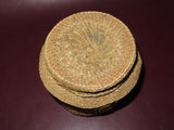 Vintage Small Alaskan Native American Round Woven Bark Basket w/ Lid c. 1940