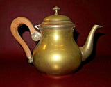 Antique Middle Eastern Style Heavy Solid Brass Flip-Lid Teapot w/ Wooden Handle