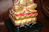 Antique Chinese Gilt Wood Carved 25" Cai Shen Wealth God Buddha Statue on Base