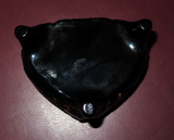 Vintage Fenton Black Glass Heart Shaped Trinket Box Hand Painted by A. Russell