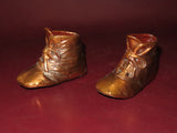 Antique Pair 4" Long Copper Coated Children's Baby Shoes - Marked 22/40