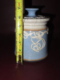 Vintage 7" Tall Blue & White Turned & Glazed Crackle Pottery Lidded Cookie Jar