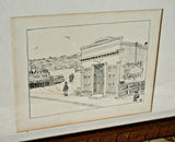 Vintage 25x19" Framed Set of 4 Sausalito, CA Street Scene Drawing Prints by Faye