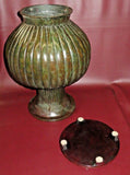 Vintage Asian Style 24" Large Heavy Solid Brass Vase w/ Open Base on Wood Stand