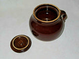 Vintage Dark Brown Ceramic 8" Crockery Bean Pot w/ Single Handle & Lid