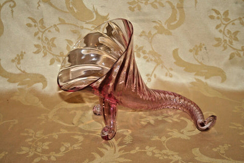 Vintage Elegant Hand Blown 10" Long Cranberry Studio Glass Horn of Plenty