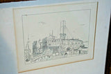 Vintage 25x19" Framed Set of 4 Sausalito, CA Street Scene Drawing Prints by Faye