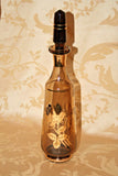 Vintage Tall & Slender Gilt Overlay Amber Glass Decanter w/ Stopper & 6 Liqueurs