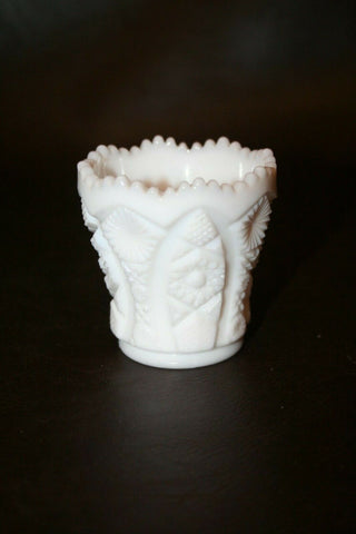 Vintage 2.5" Imperial Ornate Milk Glass Toothpick Holder Shot Glass