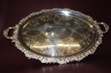 Vintage 25" Long Oval Double Handle Footed Silverplate Serving Platter TJ 29734