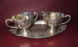 Vintage 3-pc Art Nouveau Japanese Silverplate Cream & Sugar Set on Tray