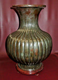 Vintage Asian Style 24" Large Heavy Solid Brass Vase w/ Open Base on Wood Stand