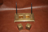 Vintage Italian Brass 9x5" Rectangular Double Desk Pen Inkwell - Sarried LTD