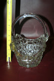 Vintage 10" Tall Unique Square Pattern Pressed Glass Basket w/ Handle - As-Is