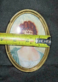 Antique Hand Painted Initialed Portrait of Woman in 5" Italian Style Oval Frame