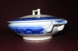 Antique Harrington WH Grindley Co English Flow Blue Porcelain Lidded Tureen Dish