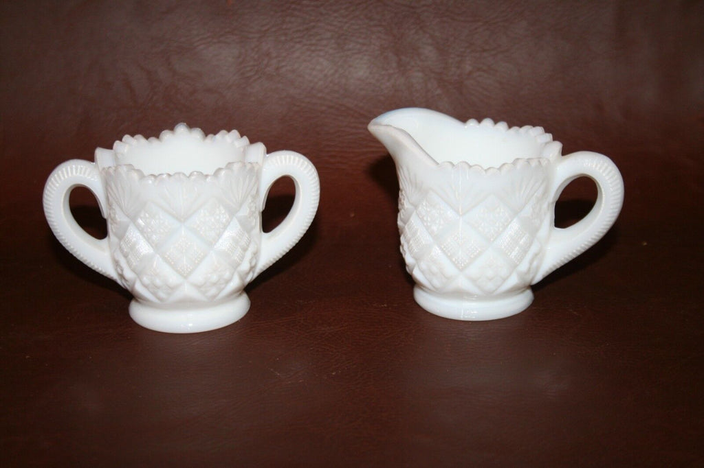 Fancy Vintage 2.5" Tall Milk Glass Cream & Sugar Set