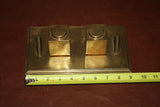 Vintage Italian Brass 9x5" Rectangular Double Desk Pen Inkwell - Sarried LTD