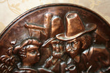 Antique Style Hammered 18" Copper Wash Spelter Pilgrim Pub Scene Wall Plaque