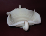 Vintage Fenton White Green Double Handle Vaseline Uranium Butterfly Glass Dish