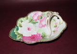 Vintage PT Tirschenreuth Bavarian Porcelain Pink & White Floral Dish w/ Handle