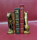 Antique Pair Nuart NYC 7" Tall Bronzed Spelter Shepherd Dog Bookends c. 1930