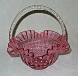 Vintage 10" Fenton Style Cranberry Glass Brides Basket w/ Ruffled Lip & Handle