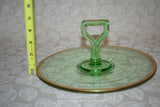 Vintage Early 20th Century Center Handle Green Depression Glass Serving Platter