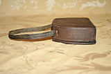 Antique Small Hard Sided 5" Long Brown Leather Handbag Purse w/ Strap