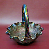 Vintage Fenton Amethyst Carnival Art Glass 8" Persian Medallion Wavy Lip Basket