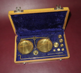 Vintage Brass 50g Balance Scale in 8" Blue Felt Lined Wood Box - Made in India