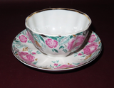 Vintage Lomonosov Porcelain Cup & Saucer w/ Rose Floral Pattern - Made in Russia