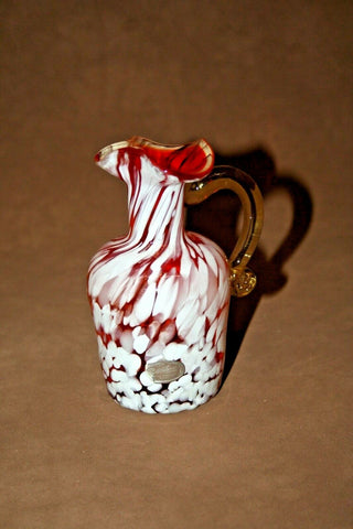 Vintage Hand Blown Orange Amber & White 5" Art Glass Pitcher - Rainbow Studio WV