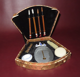 Vintage 11-pc Zhengda Chinese Paint Calligraphy Set Fan Shaped Satin Lined Box