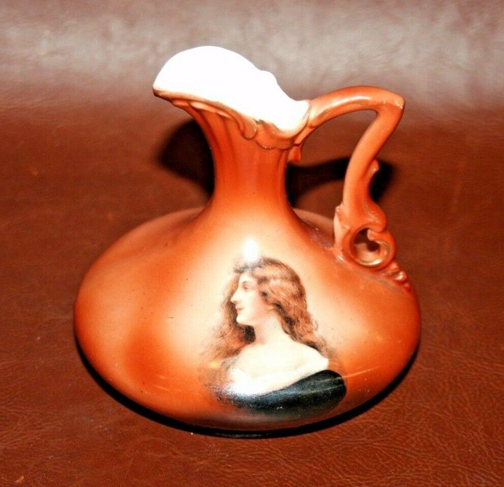 Antique Fine Austrian Porcelain Pitcher w/ Hand Painted Bust Victorian Woman #53