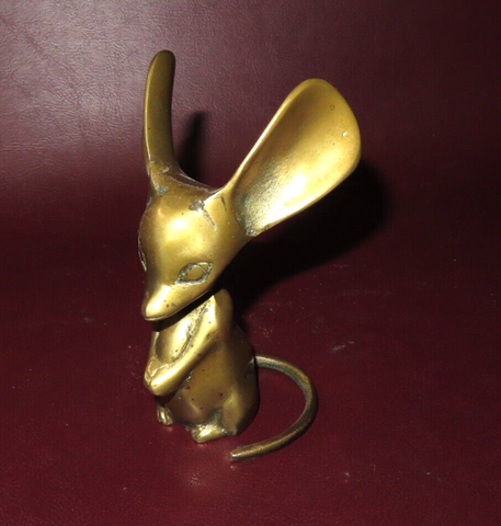 Vintage 1950s 5" Tall Solid Brass Large Eared Mouse Figurine