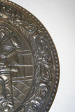 European Style 17" Round Hanging Brass Tray Embossed w/ Tavern Pub Scene