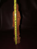 Antique Chinese Buddhist Style Tall Hand Carved Wood Figure Idol Old Man w/ Rock