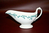 Vintage Shenango China 9" Long White Porcelain Gravy Boat w/ Blue-Green Trim