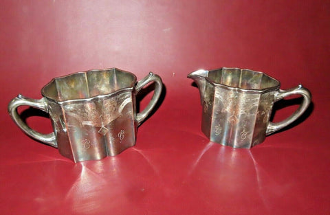 Vintage Ornate Fine EG Webster Silverplate on Copper Cream & Sugar Set No. 7