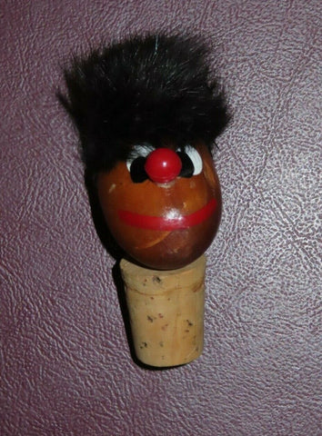 Vintage Hand Painted Wood Cork Wine Bottle Stopper - Silly Ernie Type Character