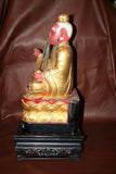 Antique Chinese Gilt Wood Carved 25" Cai Shen Wealth God Buddha Statue on Base