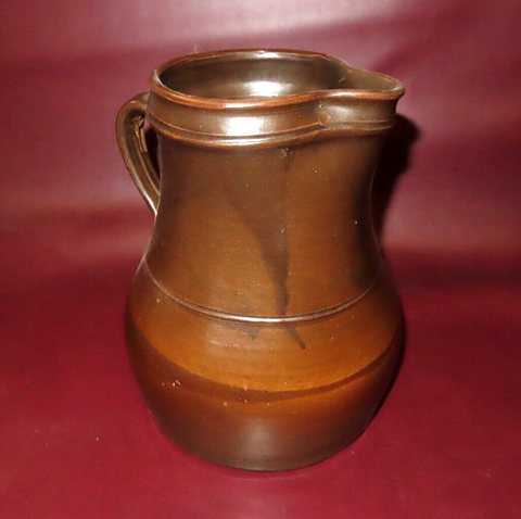 Vintage 9.5" Tall Large & Heavy Brown Unmarked Hand Turned Pottery Jug Pitcher