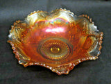 Vintage Elegant 9" Diamond Pattern Marigold Carnival Glass w/ Wavy Sawtooth Lip