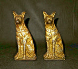 Antique Pair 6.5" Tall Cast Iron Coyote Dog Bookends w/ Antique Gilt Finish