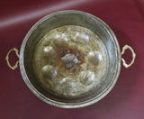 Antique Rustic Double-Handled Round 12" Copper Pan Pot w/ 8-Dimpled Base