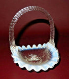 Vintage Small 5" Fenton Clear to White Wavy Lip Twist Handle Art Glass Basket